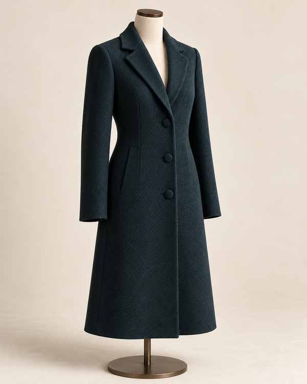 Tailored teal wool coat in Grabie Cavalry Twill, style 816_1547